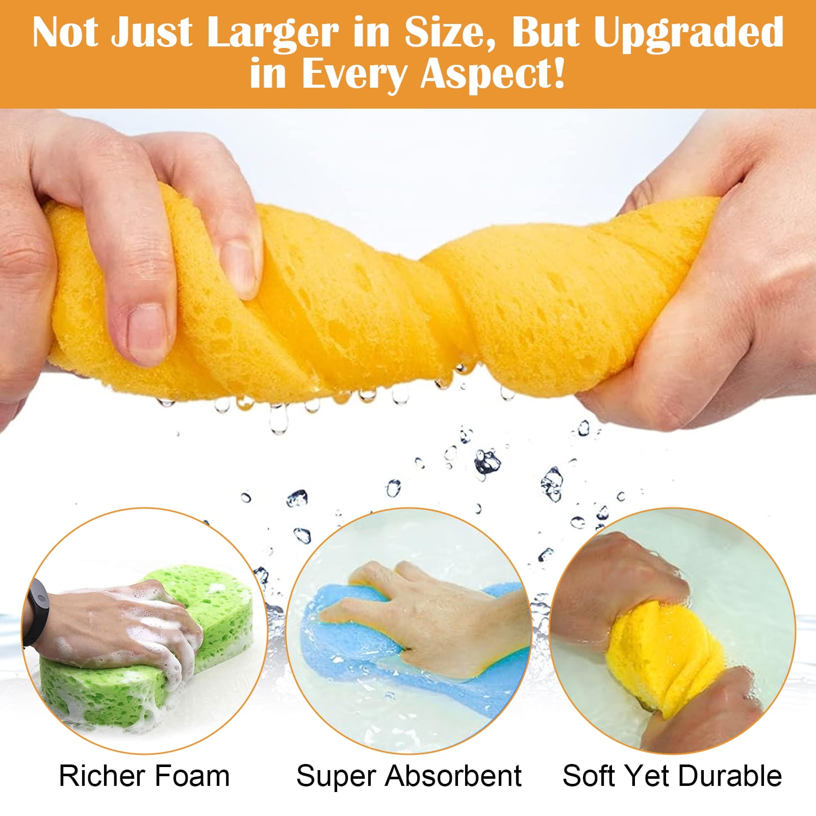 3 Pcs Éponge De Lavage De Voiture, Éponge De Voiture Colorée Grande, Éponge De Nettoyage Multi-Usage Pour Lavage D'Écran De Voiture & Nettoyage De Fenêtre & Extérieur De Voiture, Éponges De Voiture