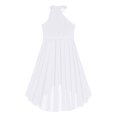 thumbnail image 4 of Manyakai Kids Halter Neck Ruched Chiffon Bridesmaid High Low Hem Flower Girl Dress for Wedding Party White 10, 4 of 5