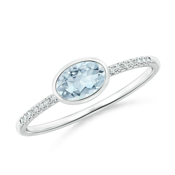 ANGARA Natural Bezel-Set Oval Aquamarine and Diamond Ring in 14K White Gold for Women (Size-6x4mm) | March Birthstone, Birthday, Anniversary, Jewelry Gift for Women | Natural Aquamarine Ring