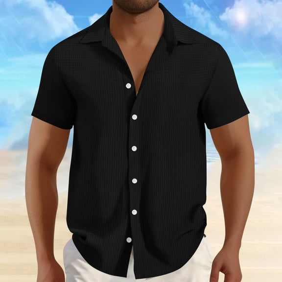 Xixinqiwan Linen Shirts for Men Button Down Short Sleeve Beach Shirt Dress Office Lapel Collar Shirt