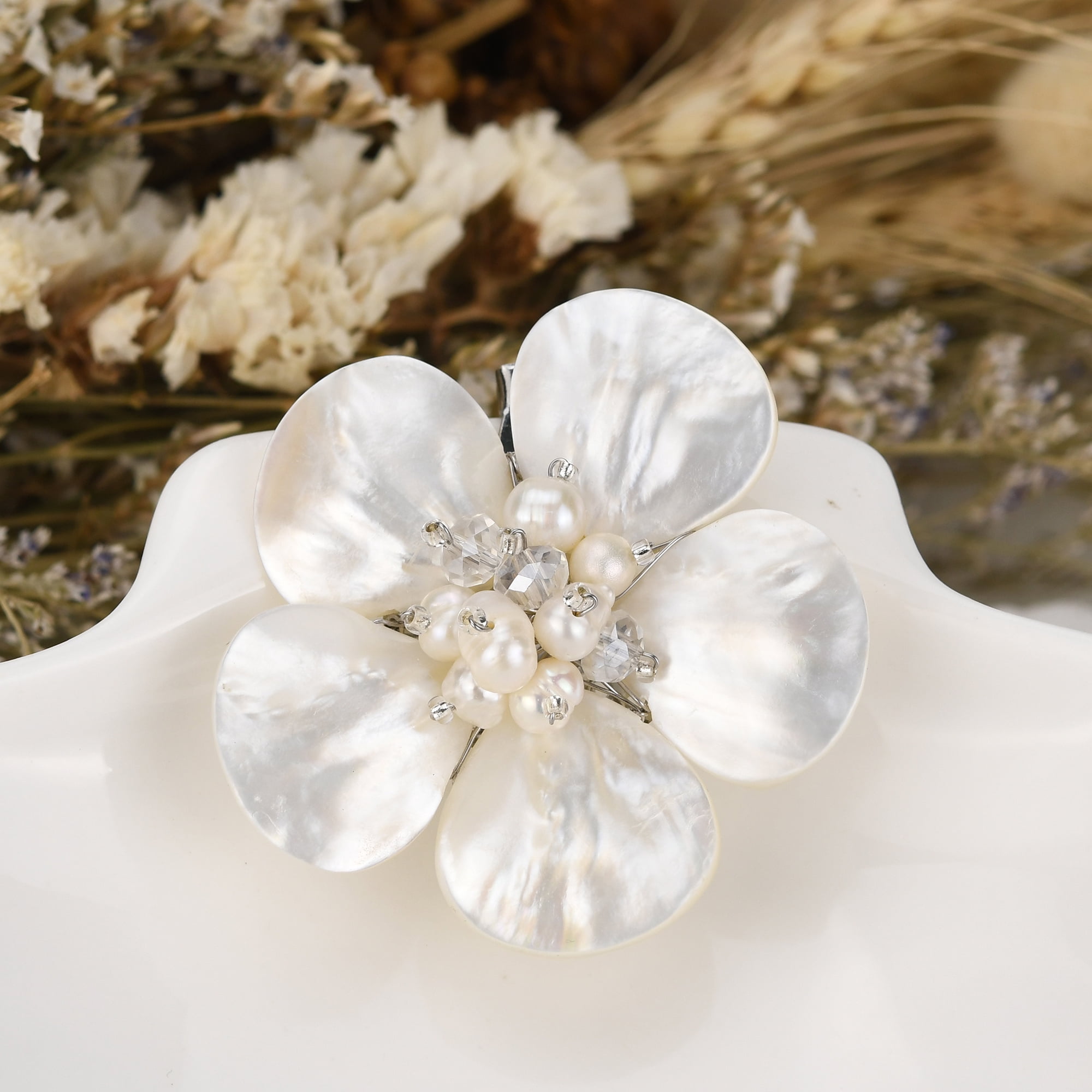 AeraVida Handmade Floral Brooch - Brown Mother Of Pearl, Cultured Freshwater Pearls & Crystal, Elegant Pin 4 thumbnail image