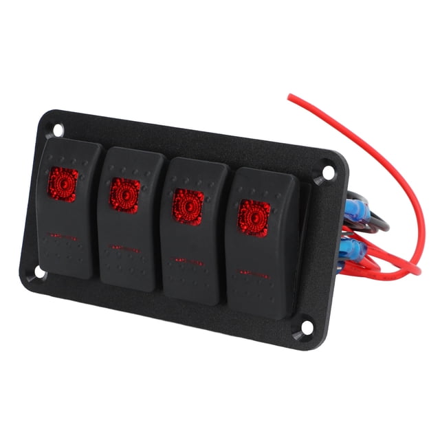 Panel de interruptor de Automóvil, anti corrosio DC12V 24V 4 Panel de Interruptor de Balancín de Pandillas 20a 10a Iluminación Roja Con Pegatina para Bote