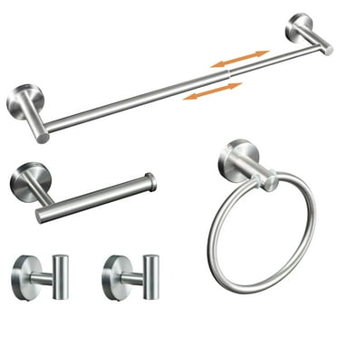 Bathroom Accessory Set, Silver Adjustable Expandable Towel Bar 4-Piece Bathroom Hardware Set Wall Mounted, 13 to 24 inch Adjustable