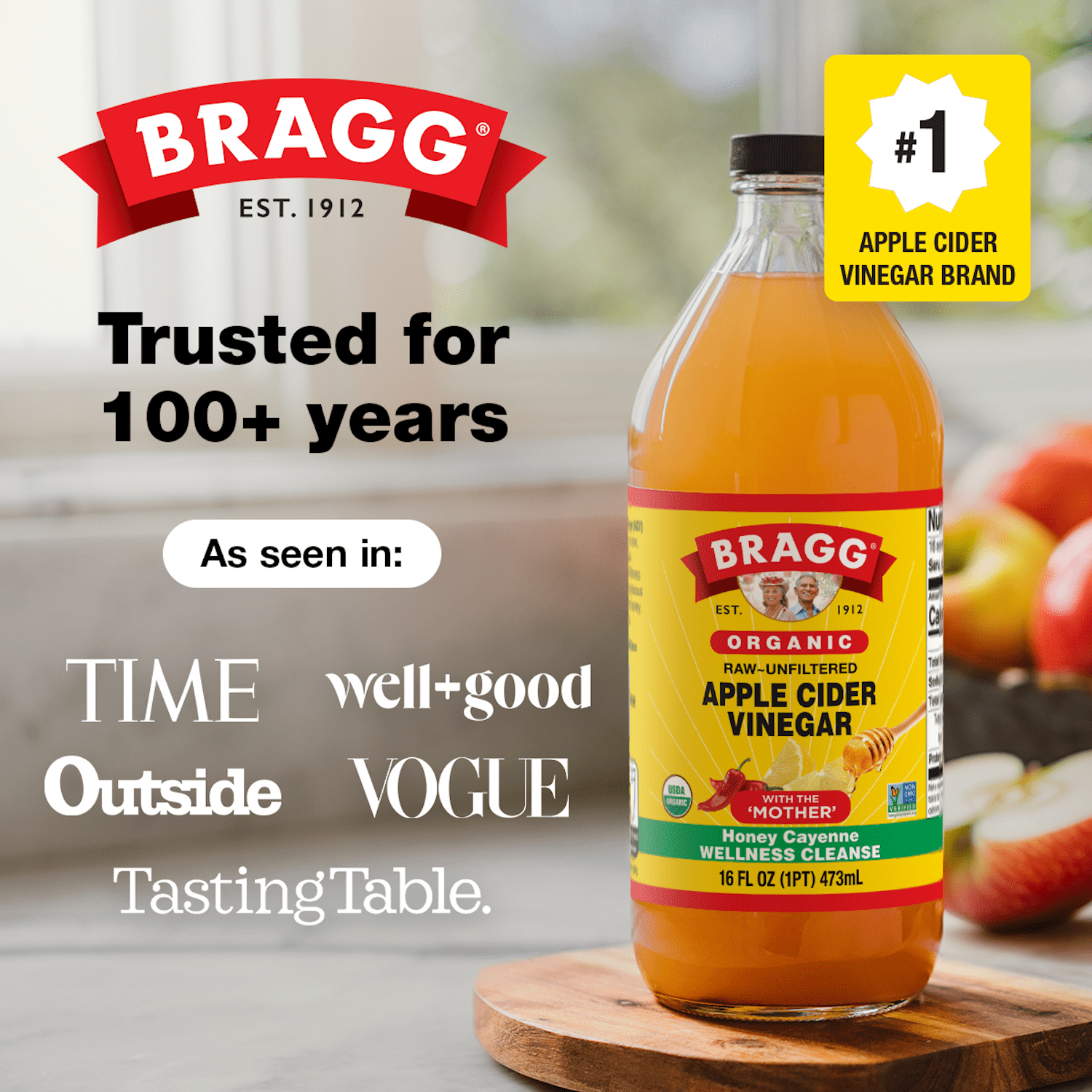 (6 pack) Bragg On-the-Go Organic Apple Cider Vinegar Honey Cayenne Pouches, 1.25 fl oz, 6 Pack