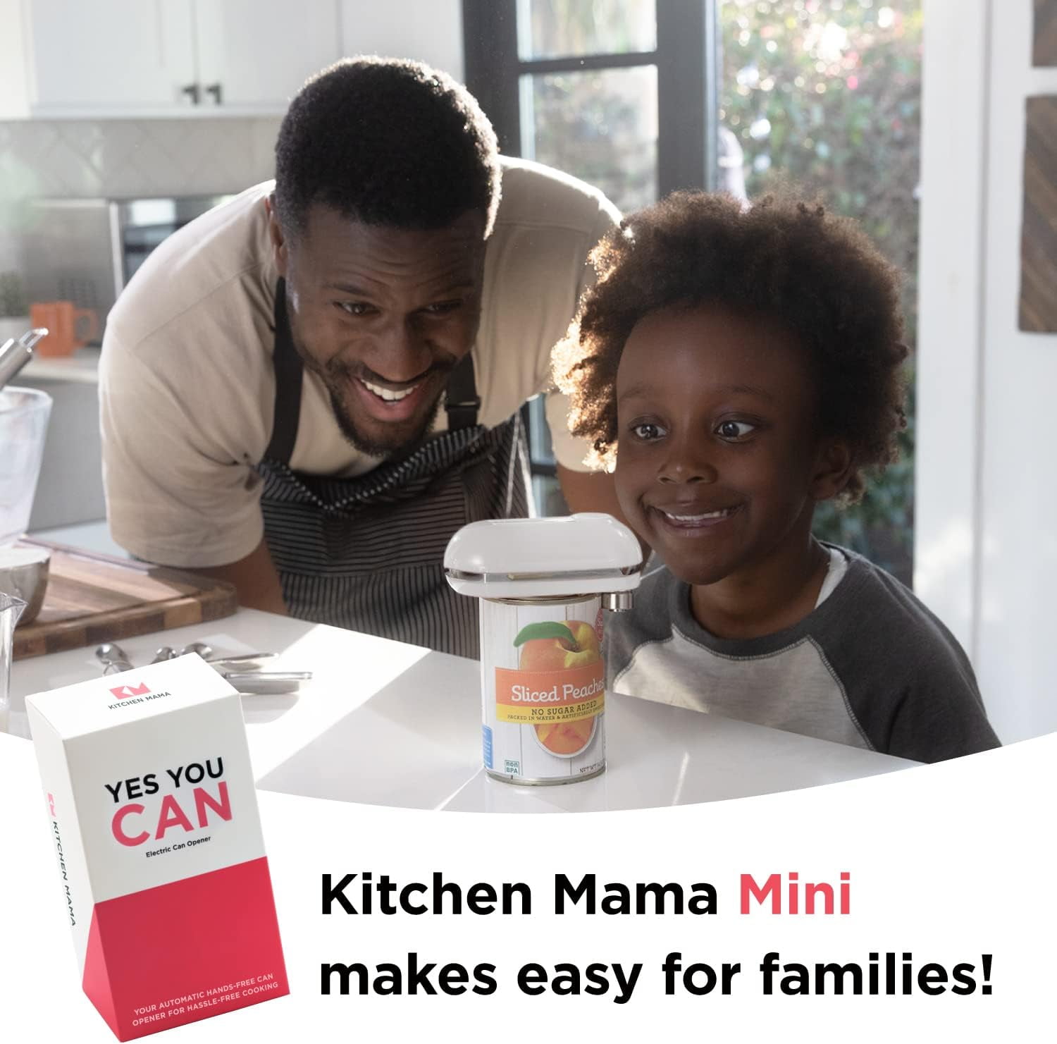 Kitchen Mama Mini Electric Can Opener: Portable, Smooth Edge, Food-Safe, Battery Operated (White)