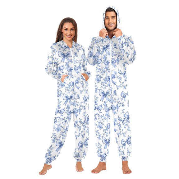 joogoo Vintage Bows Blue Unisex Adults Onesies Pajamas Jumpsuits L