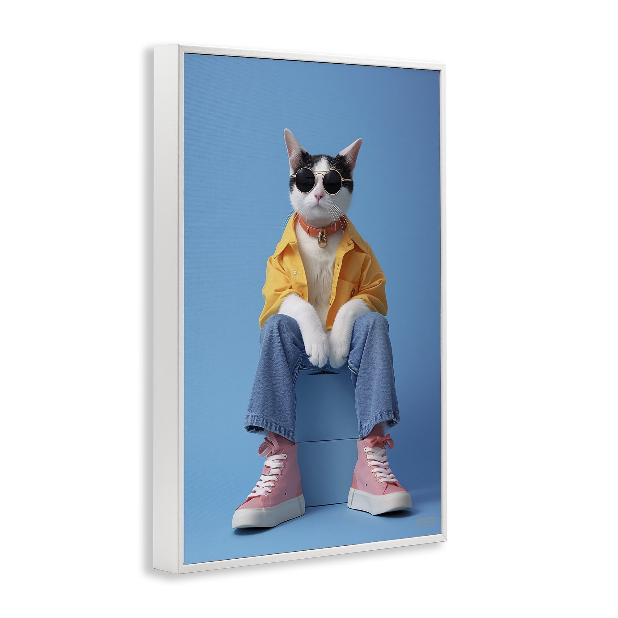 Stupell Industries Urban Fashion Cat Animals & Insects Painting White Framed Art Print Wall Art, 16 x 24