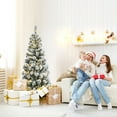 thumbnail image 3 of Patiojoy 5FT Pre-lit Snow Flocked Christmas Pine Tree, Hinged Artificial Xmas Tree W/ 140 Remote-controlled Multi-Color LED Lights, 3 of 10