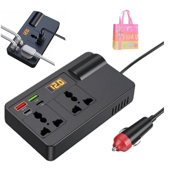 300W Car Power Inverter 12V DC to 110V AC Converter with Digital Display & 2 AC Outlets, Dual USB Ports for Laptop, CPAP, Fan, Road Trip & Camping - For Cars, Trucks, SUVs(XX)
