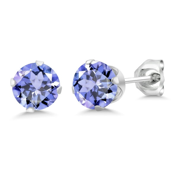 Gem Stone King 925 Sterling Silver Tanzanite Stud Earrings for Women Men (1.00 Cttw, Gemstone Birthstone, 5MM Round)