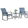 thumbnail image 2 of Walsunny 3 Pieces Rocking Bistro Patio Furniture Rocker Set with 2 Outdoor Rocking Chairs and 1 Glass Coffee Table for Porch Deck Lawn,Deep Blue, 2 of 9