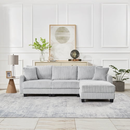 95/2000
Soft vertical corduroy fabric sofa, with L-shaped modular transformable sofa, built-in dual charging ports at the armrest, and a footst that can be placed freely anywhere