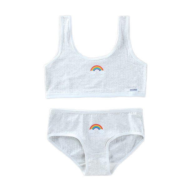 Teen Girls 2pcs Underwear Set Rainbow Print Cotton Sports Training Bra