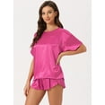 thumbnail image 2 of DARING DIVA Women's Satin Pajama Pullover T-shirt with Shorts Lounge Sets S Hot Pink, 2 of 6