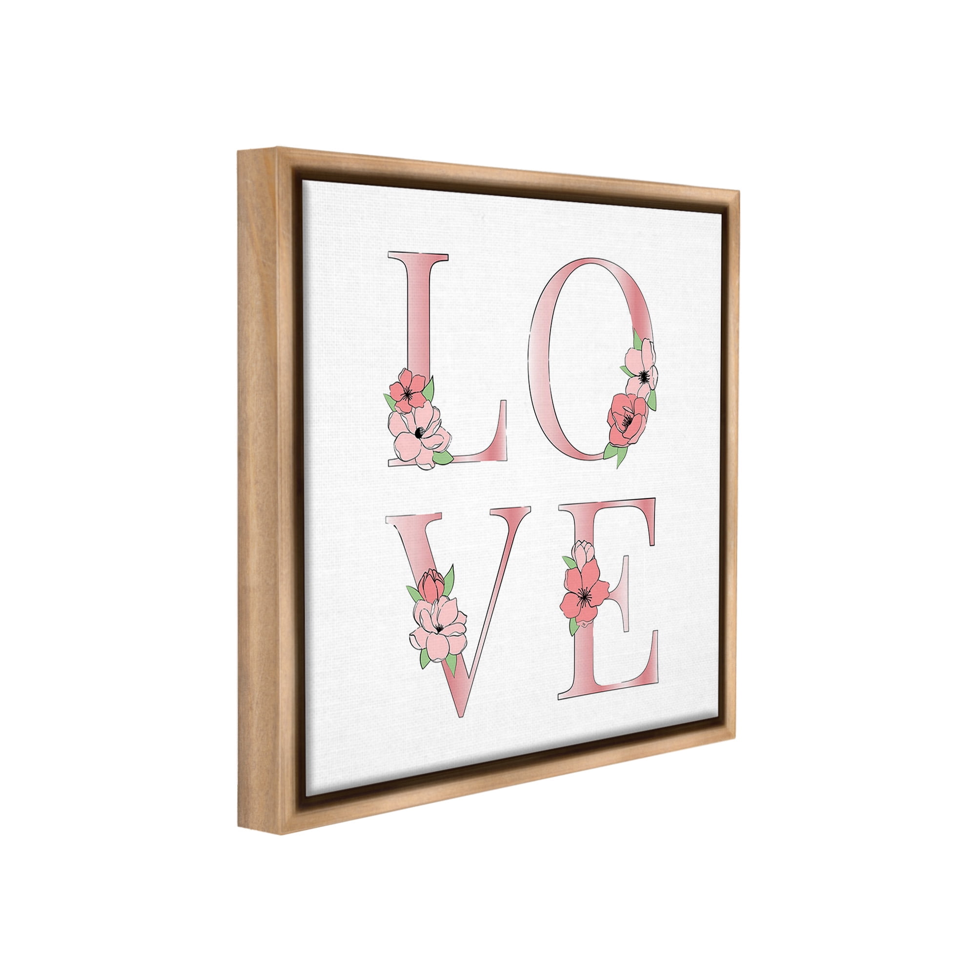 Stupell Industries Love With Floral Blooms Botanical & Floral Painting Brown Floater Framed Canvas Art Print Wall Art, 25 x 25