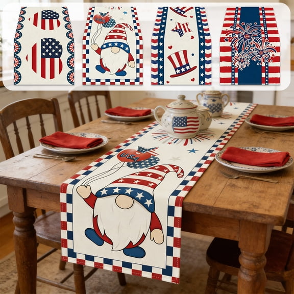 Ouuluon 4th of July Table Runner Red White Blue Patriotic Table Runner for Independence Day Kitchen Home Dining Room