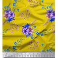thumbnail image 1 of Soimoi Yellow Heavy Satin Fabric Leaves & Periwinkle Floral Print Sewing Fabric Yard 54 Inch Wide, 1 of 3
