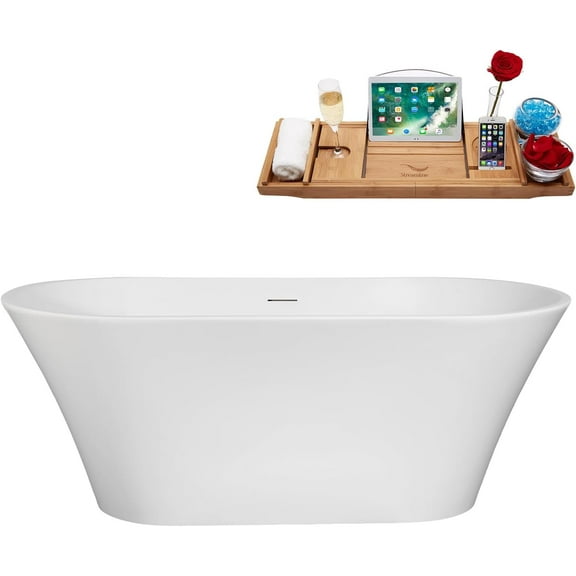59" Streamline B-280-63-ORB Soaking Freestanding Tub and Tray With Internal Drain in Matte Oil Rubbed Bronze