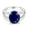 thumbnail image 3 of Gem Stone King 4.38 Cttw 925 Sterling Silver Blue Sapphire Ring for Women | Oval 12X10MM | Gemstone September Birthstone | Available in Size 5, 6, 7, 8, 9, 3 of 5