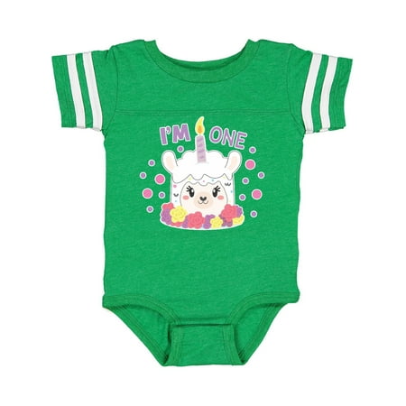 

Inktastic I m One with Flowers and Cute Llama Cake Gift Baby Girl Bodysuit