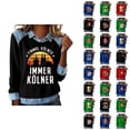 thumbnail image 1 of Mardi Gras Hauts à Manches Longues pour Femmes 2026 Mode Denim Patchwork Col à Revers Chandail en Molleton Graphique, 1 of 2