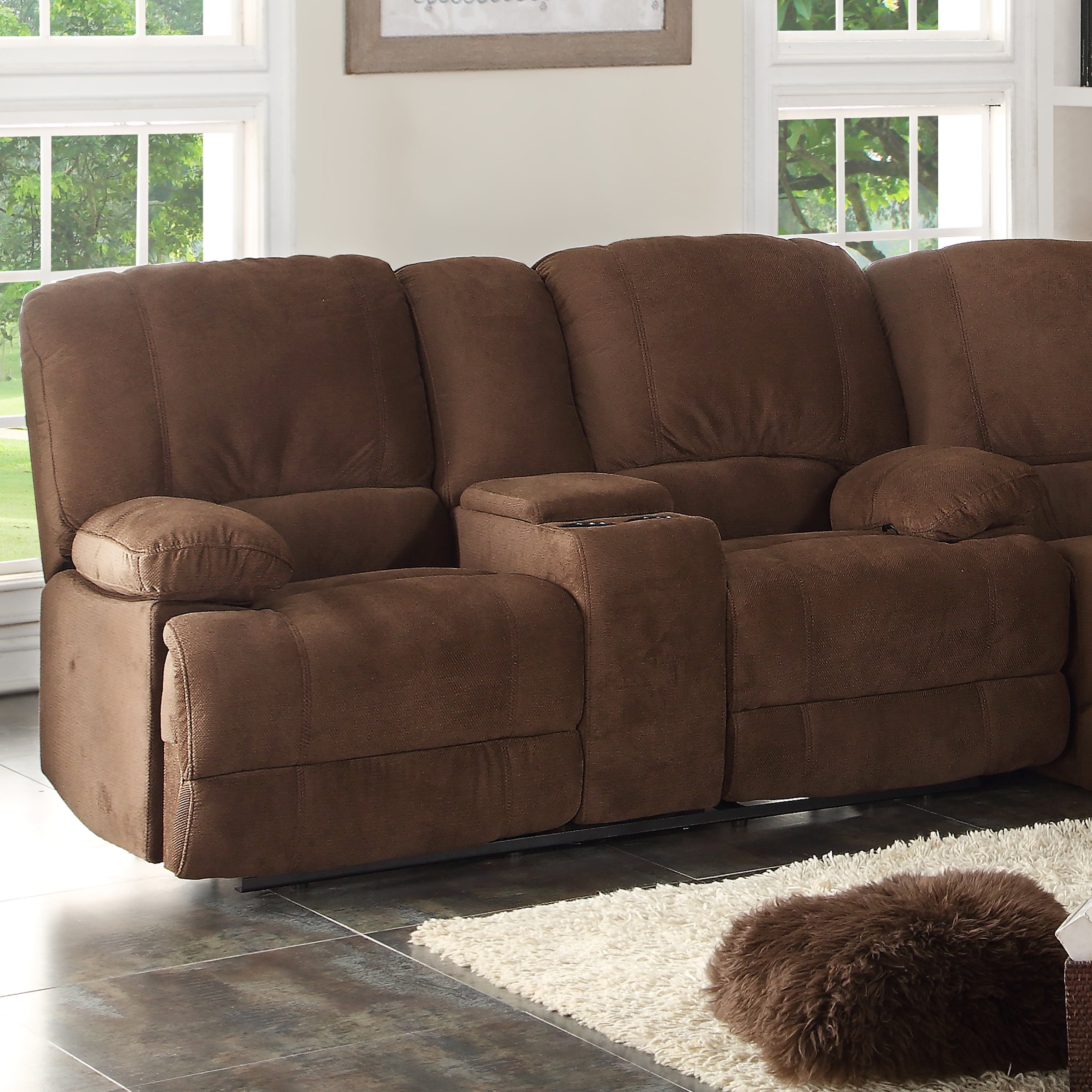AC Pacific Kevin Brown Dual Reclining Polyester 2-Seat Love Seat