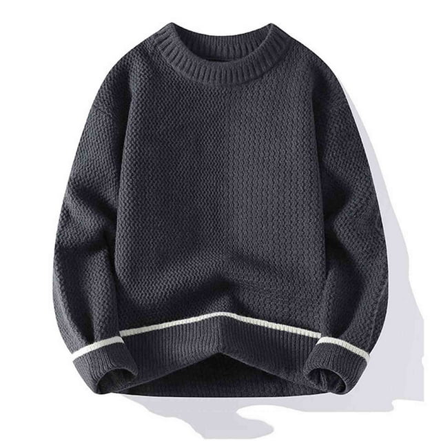 TIMIFIS Chandail Épais Décontracté pour Homme à Col Rond, Manches Longues, Chandail Extensible Ample, Couleur Unie, pour l'Automne et l'Hiver, Hauts Stylés