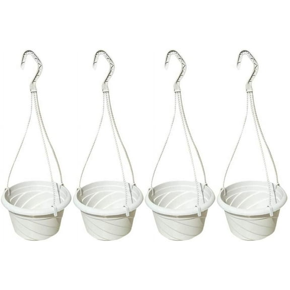 4 Pieces Plastic Hanging Flower Plant Pots Chain Basket Planter Holder Round Hanging Fence Railing Wall Planter Plant Containers for Outdoor Indoor Plants Home Garden Balcony Decoration