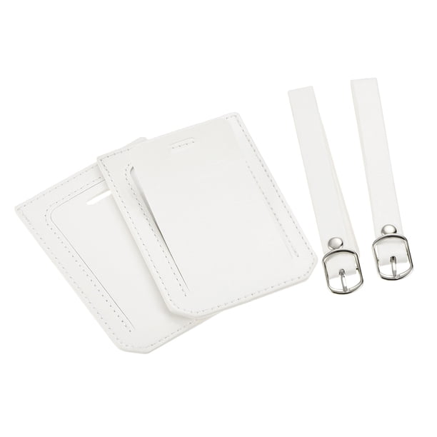 Equipaje Etiqueta PU Soportes 10x7cm Equipaje Etiqueta Identificador con Correas para Mochila Viaje Bolso Maleta Blanco Paquete de 2