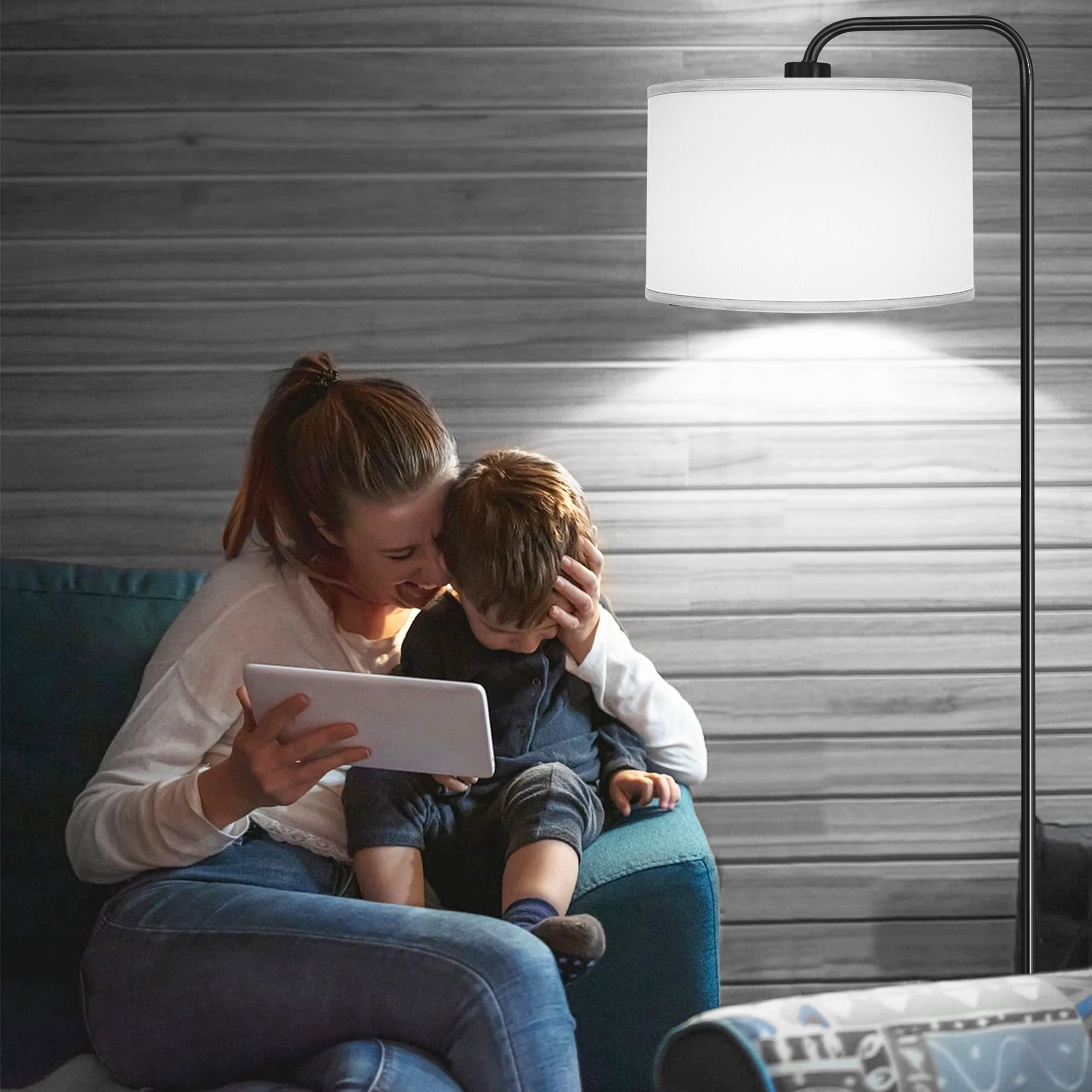 [upgraded] Led Floor Lamp For Living Room  3 Color Temperature With Foot Modern Standing Tall Pole Reading Bedroom Study Office 9w Bulb Included Black
