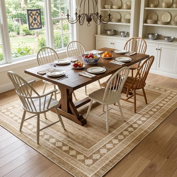 HIWEAVER Yellow 5' x 7' Area Rug for Living Room Washable Modern Geometric Bordered Non Slip Non Shedding Neutral Indoor Decor Carpet