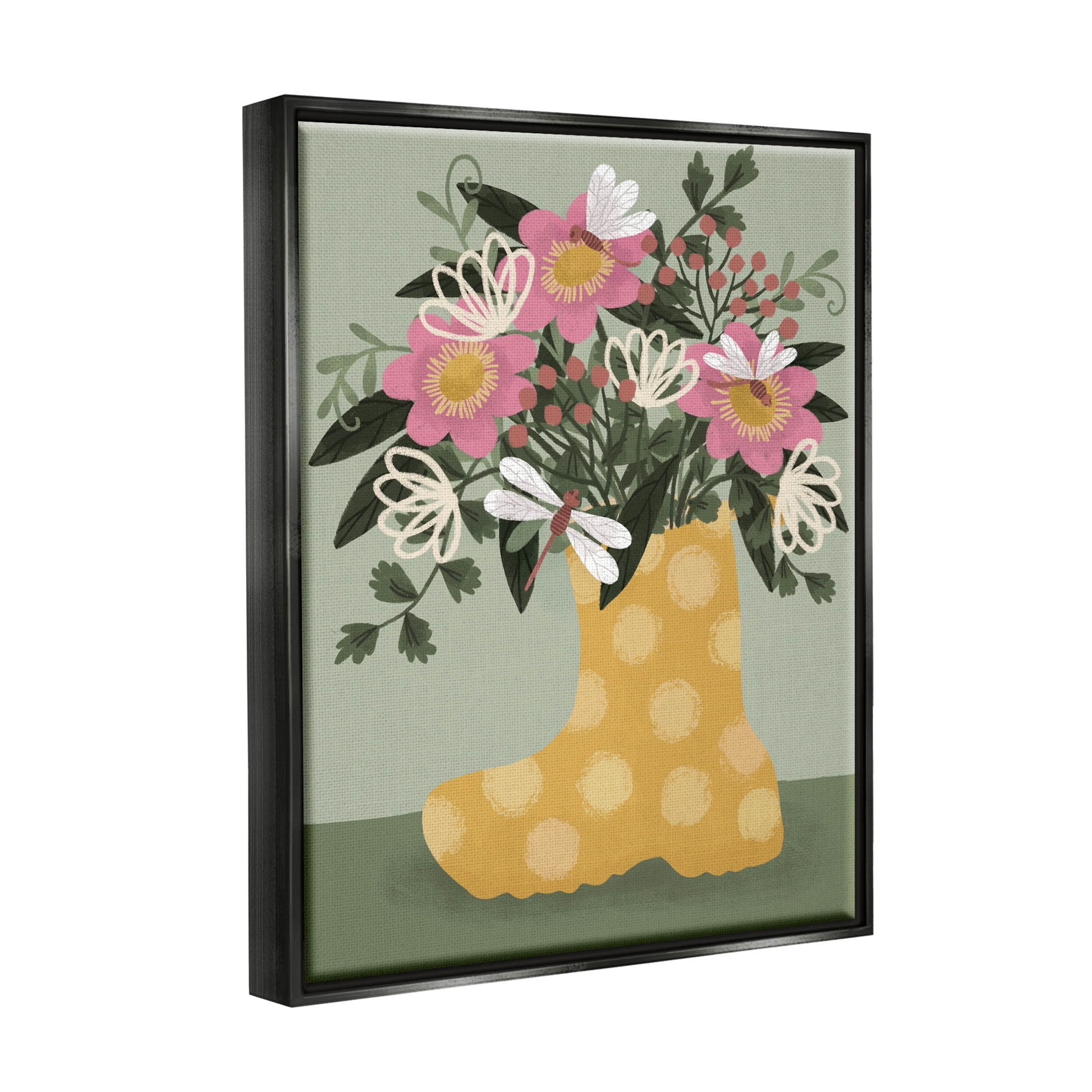 Casual Dragonfly Garden Bouquet Botanical & Floral Graphic Art Jet Black Framed Art Print Wall Art
