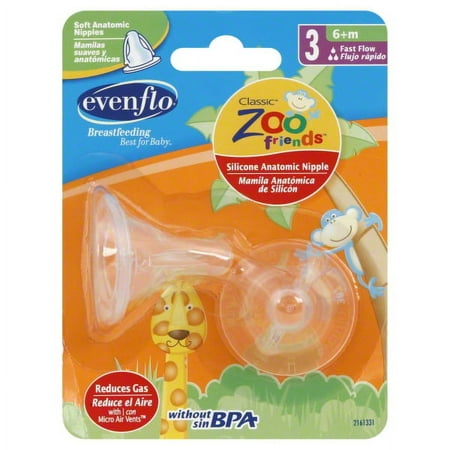 Evenflo Zoo Friends 2 Count Anatomic Nipple, Fast Flow (Discontinued by Manufacturer)