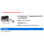Air Compressor - Compatible with 2013 - 2018 Audi S8 2014 2015 2016 2017