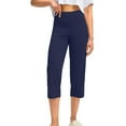 thumbnail image 5 of Lodgix Capri Pants for Women Bootcut Yoga Pants with Pockets High Waisted Flare Leggings Casual Work Pants Navy 2XL, 5 of 5