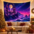 thumbnail image 3 of Moonlit Castle Above Dark Neon Ocean Waves, Mystical Fantasy Style for Ocean Lovers, Coastal Wall Art, Housewarming Gift, Tapestry Wall Hanging for Bedroom and Dorm, 3 of 7