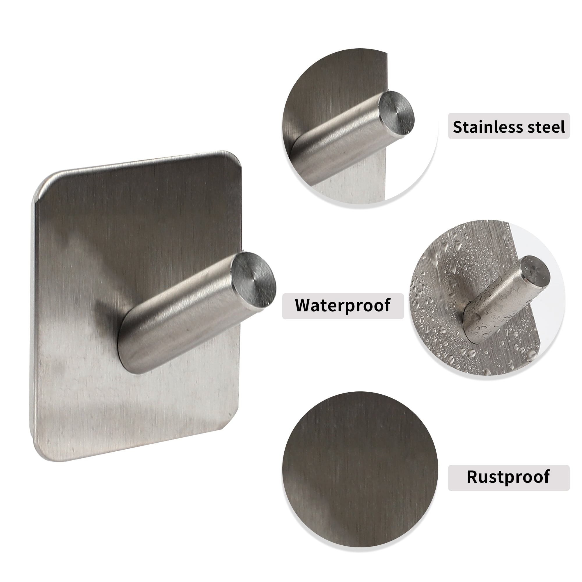 Unique Bargains 2Pcs Adhesive Hooks Wall Hooks Stick on Bathroom Kitchen Silver Tone