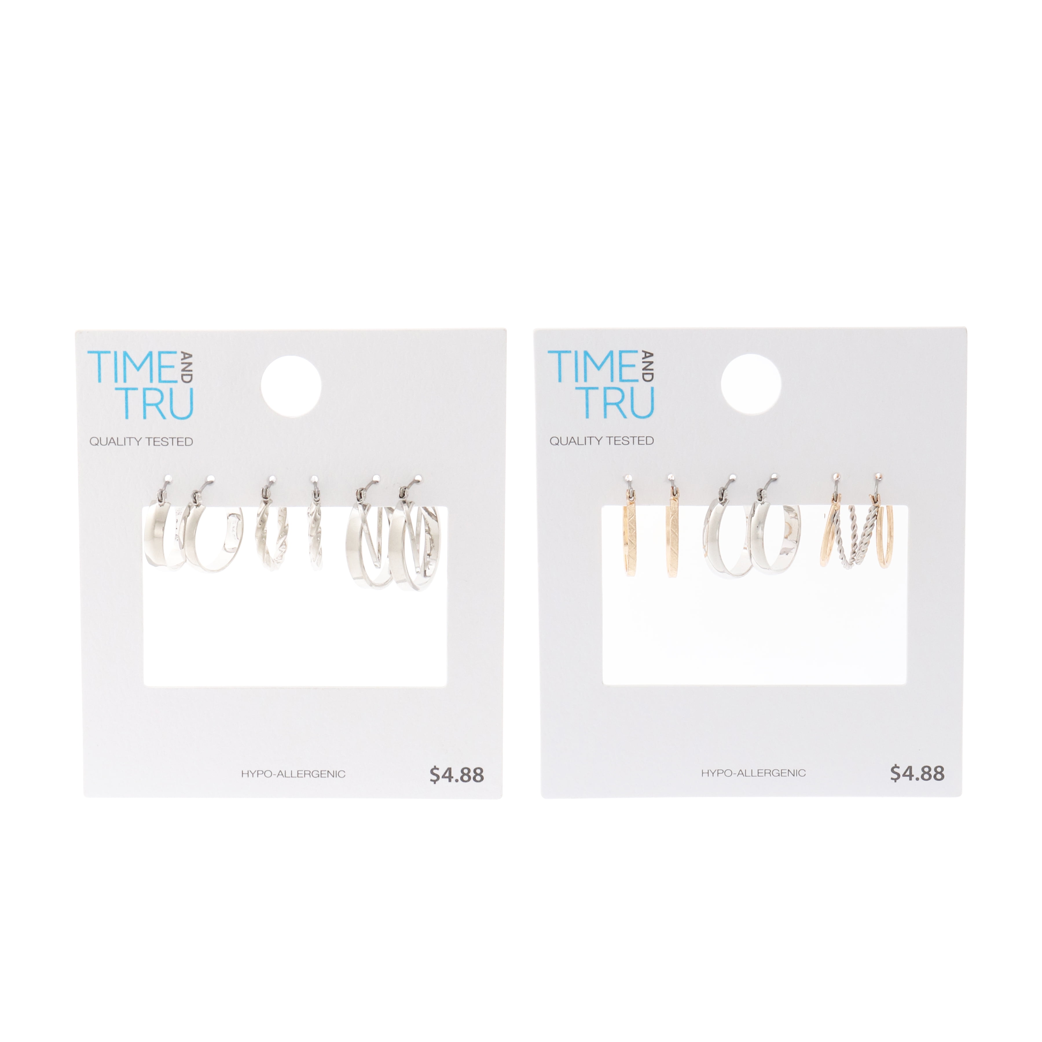 Time and Tru Mixed Metal Small Hoop Earrings Set, 6-Piece