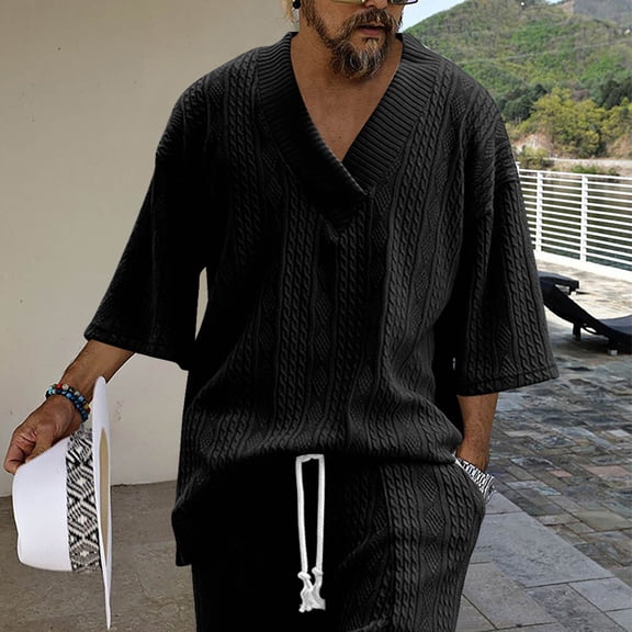 Fwqbns Men's Summer Solid Color Slim V-Neck Knitted Short-Sleeve Sweater, Fashionable Casual Wear for Outdoor Daily Use, Comfortable Material