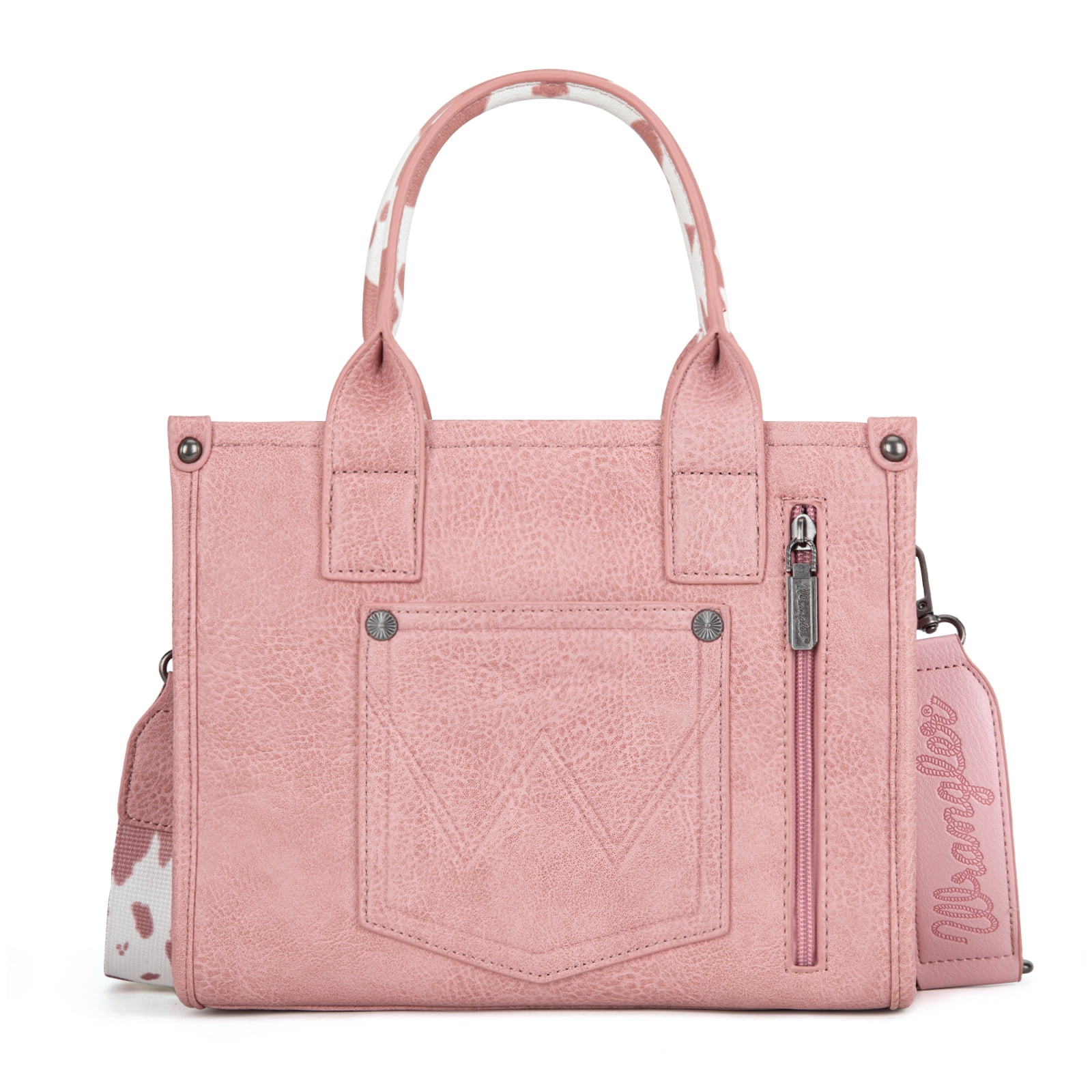 Wrangler Cow Print Tote Bag for Women Western Purse Boho Top Handle Satchel Handbag with Signature Strap, Cow-Light Pink
