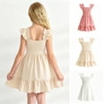 thumbnail image 3 of Kids Girl's Summer Sleeveless Dress Square Neck Beige A-Line Dress With Pleated Decoration And Elastic Waistband Casual Party Dress 2-3 Years, 3 of 8