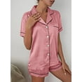 thumbnail image 3 of SLADYGLO Women Strip Lapel Collar Short Sleeve Chest Pocket Shorts Pajamas Set, 3 of 3