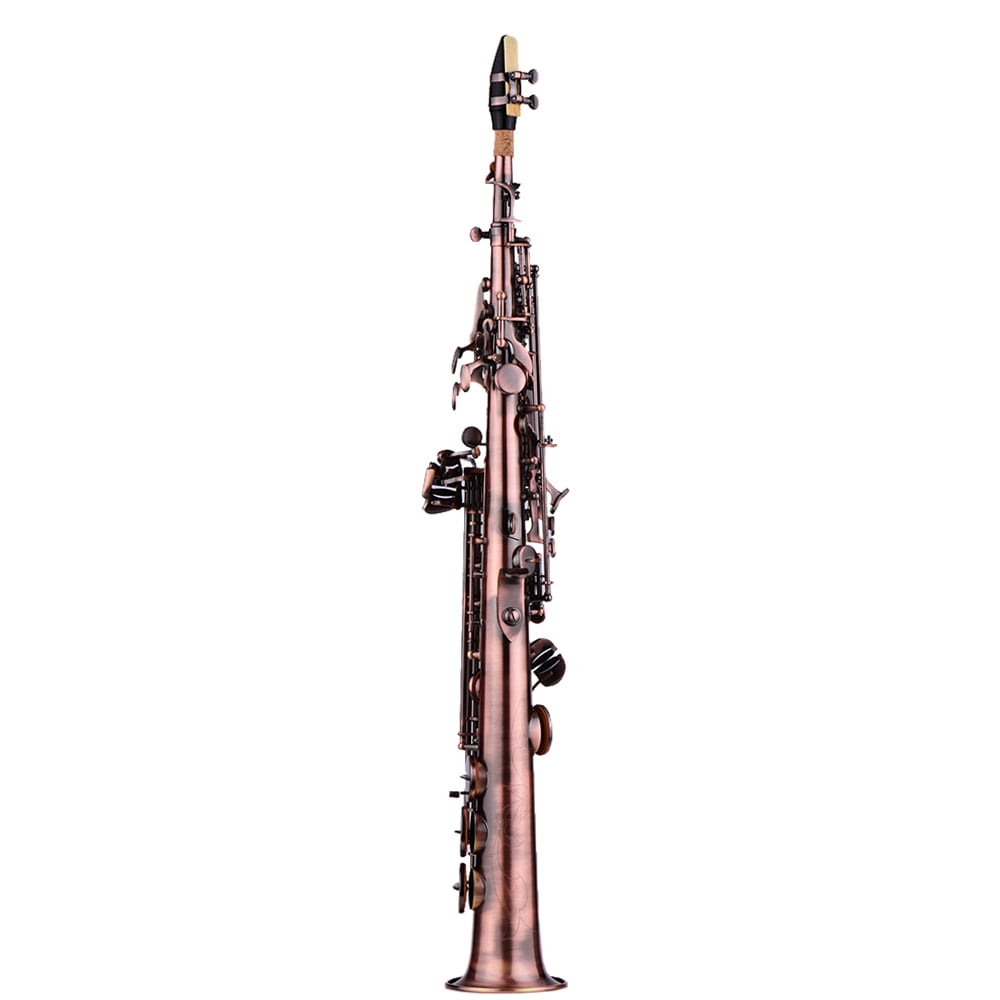 Soprano Saxophone Soprano Saxophone Kit Professional Brass Straight Bb Soprano Saxophone Ni Plated Sax Woodwind Instrument Carve Pattern With Case Gloves Cleaning Cloth Straps