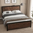 thumbnail image 4 of Queen Size Platform Bed Frame with LED Lights, USB Charging, and Farmhouse Barn Door Headboard, Strong Metal Slats Support, Noise Free, No Box Spring Needed, Brown, 4 of 8