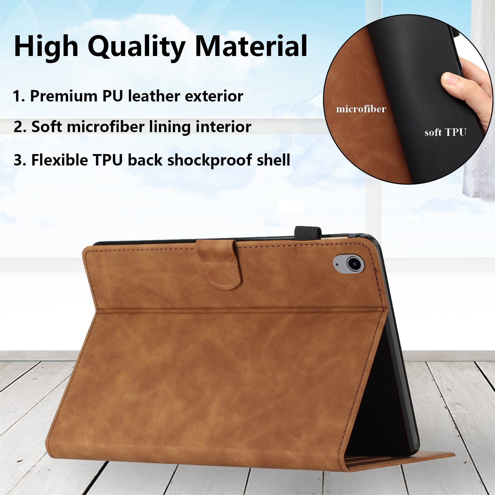 Allytechgroup for iPad (A16) 11th Generation 11 inch Case 2025 with Stand/Pencil Holder/Card Pockets/Magnetic Closure Smart Embossed Palm Tree PU Leather Folio Wallet Cover, [Auto Wake/Sleep], Brown