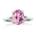 thumbnail image 2 of Gem Stone King 925 Sterling Silver Light Pink Created Sapphire and White Topaz Women Ring (2.94 Cttw, Oval 10X8MM, Available in Size 5,6,7,8,9), 2 of 5