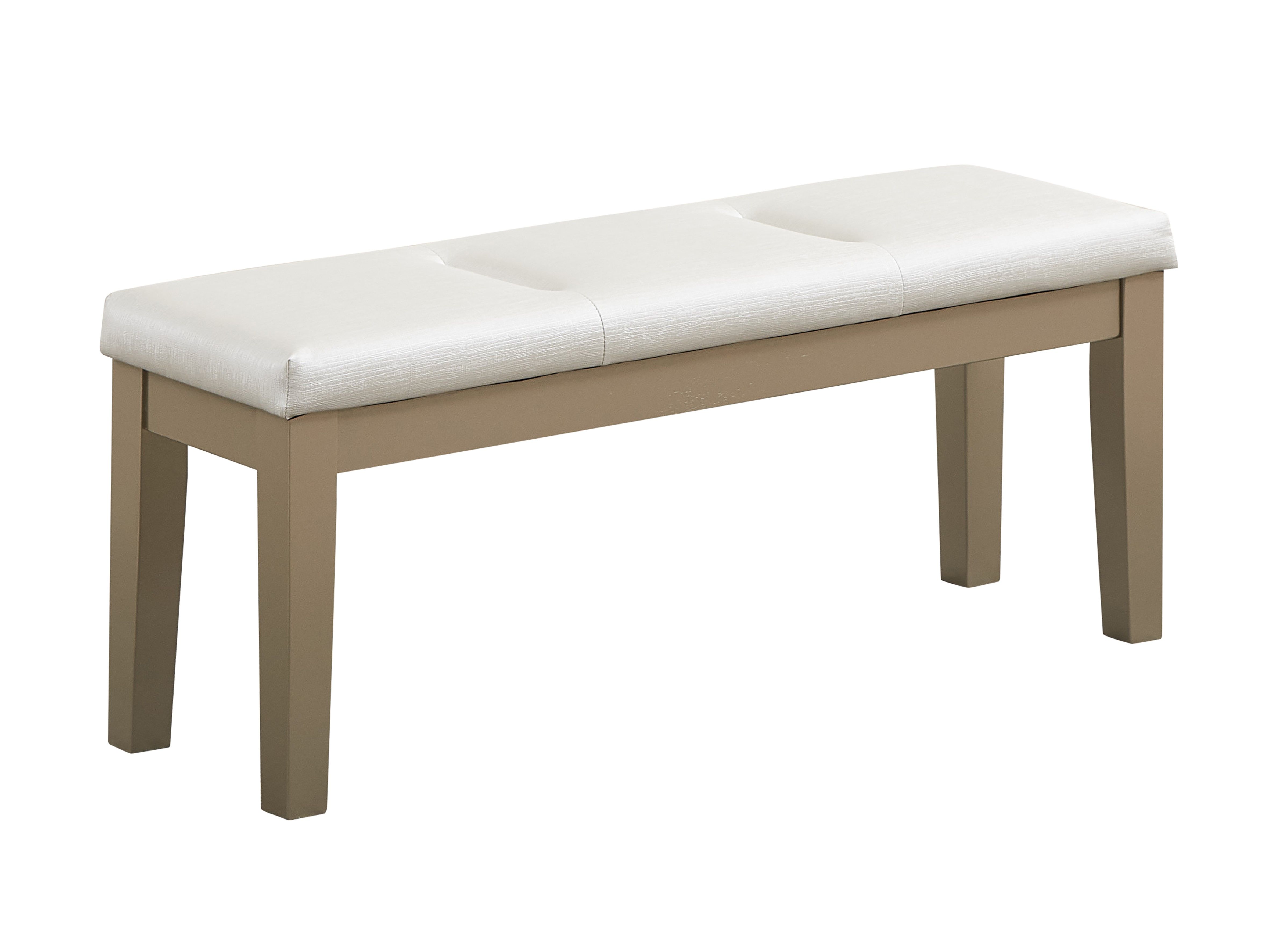Legault Upholstered Modern Dining Bench, White Vinyl & Gold Wood
