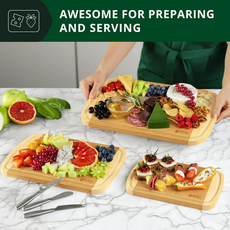 SMIRLY Wood Cutting Boards for Kitchen - Bamboo Chopping Board Set