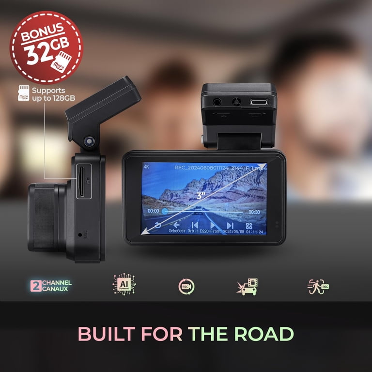 GekoGear Orbit D220 Dual Dash Cam 2K Front 1080P Rear Camera