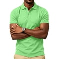 thumbnail image 2 of Mens Polo Shirts Buttons Short Sleeve Basic Business Shirts Breathable Soft Casual Performance Classic Fit Shirts Fluorescent Green 2XL, 2 of 6